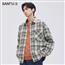 三福2023秋男士复古格纹绒毛感长衬衫 休闲宽松翻领上衣