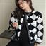 LOSTSOULS黑白棋盘格加绒加厚宽松休闲开衫女气质格子羊羔毛外套