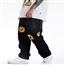Crissrex Store FLEXHOOD 嘻哈潮直筒宽松黑色笑脸刺绣情侣牛仔裤 