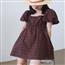 日常 2020夏新复古木耳边方领连衣裙短款花苞袖小个子短裙