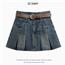 复古百褶牛仔短裙女高腰夏季新款胖mm大码显瘦梨形身材a字半身裙