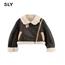 SLY秋冬新品落肩袖机车风毛领短款夹克外套030FAZ30-0790