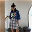 格纹高腰A字短裙女2020夏季收腰短款学生修身开叉裤裙