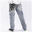 浅色皲裂骨骼印花水洗做旧老爹牛仔长裤