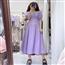 香芋紫泡泡袖显瘦连衣裙