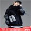 GUUKA潮牌黑色加厚卫衣男连帽 青少年嘻哈中高领多袋运动卫衣宽松 原创设计师潮牌 街头机能工装风卫衣