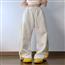 大码美式复古撞色三条杠休闲裤女春秋宽松白灰色拼接弯刀裤