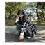 春秋款纯棉美式复古黑白格子衬衫女款宽松中长款韩版磨毛情侣外套