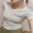 夏季修身简约条纹显瘦短款上衣女