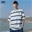 男生纯棉圆领条纹t恤男短袖夏季薄款宽松潮牌百搭内搭打底衫潮流