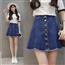 高腰显瘦排扣牛仔短裙A字型半身裙春夏新款韩版毛边裙蓝色短裙女  