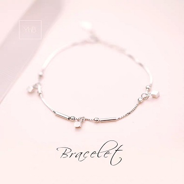 韩版简约方块细款925纯银森系手链女