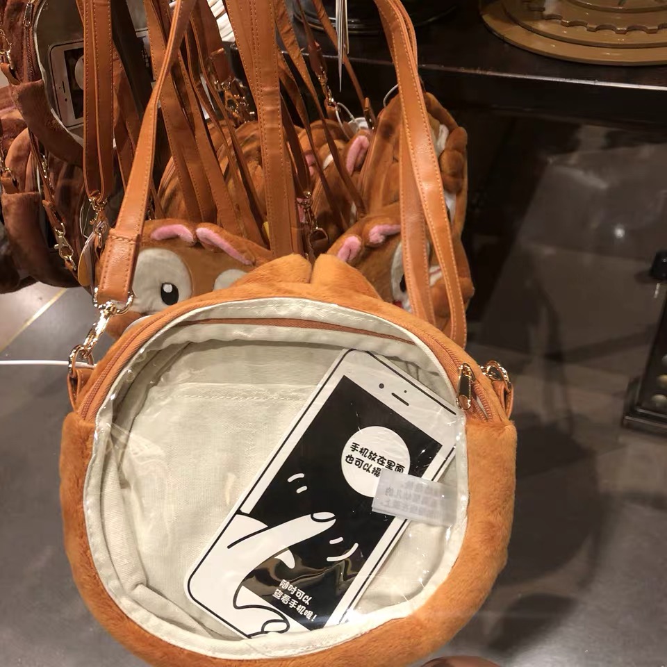 上海迪士尼 奇奇蒂蒂花栗鼠 卡通毛绒公仔斜挎单肩包透明可爱小背包