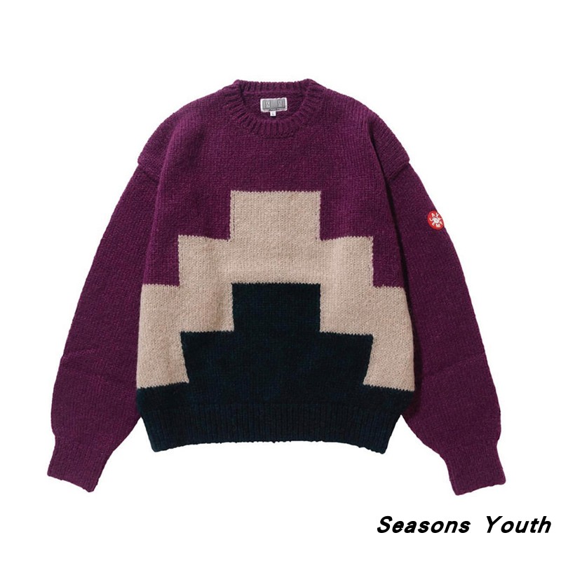 CAVEMPT 18AW C.E ZIGGURAT KNIT CAV男女拼色拼接贸易针织衫毛衣