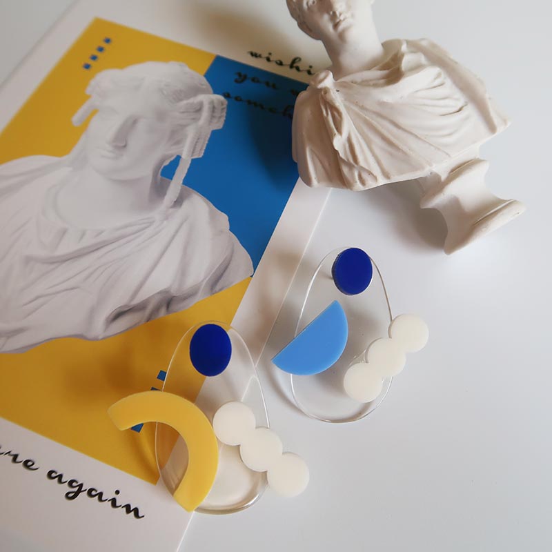 星星撞色几何耳环圆形三角耳饰韩国度假风花朵耳钉耳饰