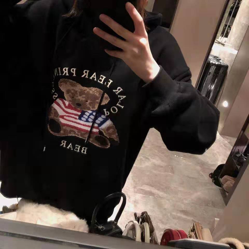 宽松连帽加绒卫衣女