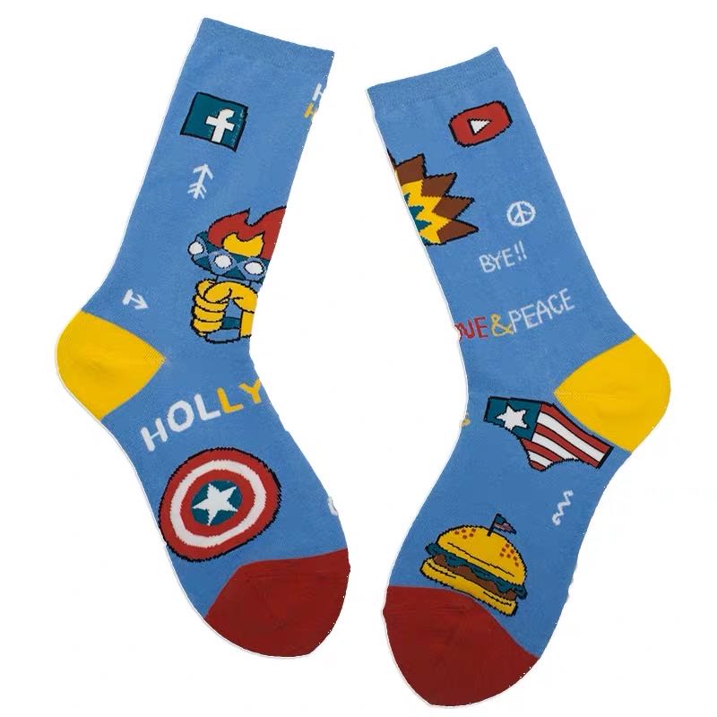 JIOJIO原创春夏学院风原宿复古嘻哈卡通插画街头长袜运动个性潮袜